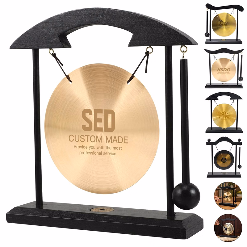 Desktop Brass Gong with Wooden Stand