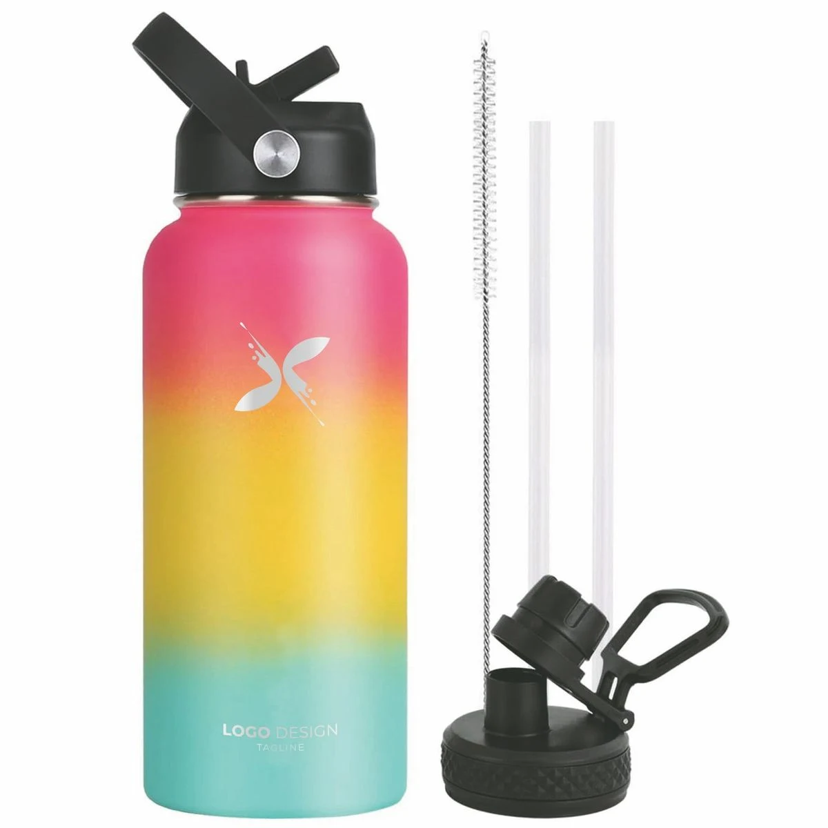 Insulated Water Bottle 32 oz with Straw, Stainless Steel Wide Mouth Water Bottle, Double Wall Vacuum 1