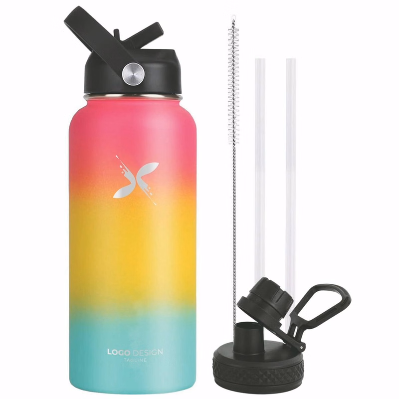 Insulated Water Bottle 32 oz with Straw, Stainless Steel Wide Mouth Water Bottle, Double Wall Vacuum