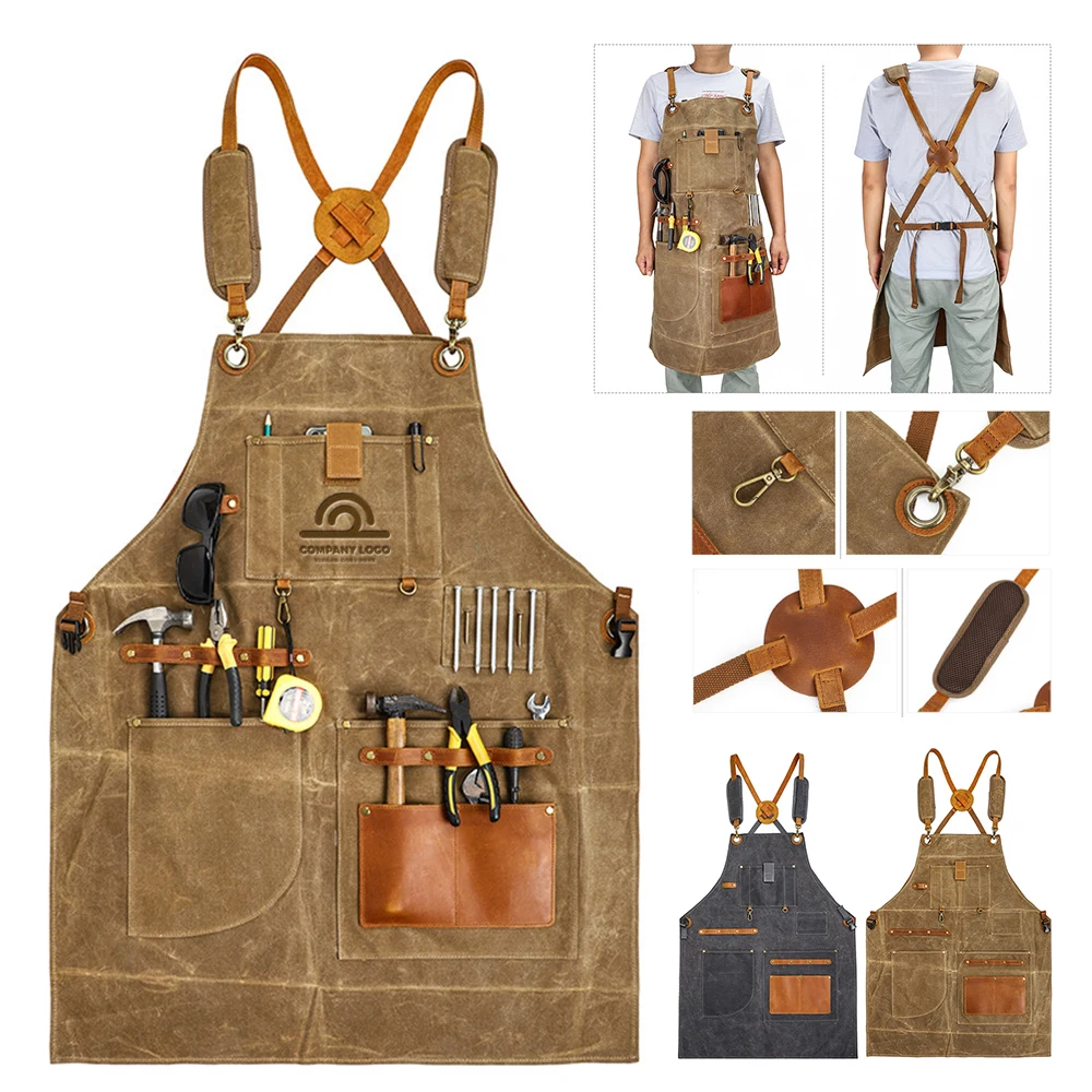Waxed Canvas & Leather Tool Apron With 12 Pockets 1