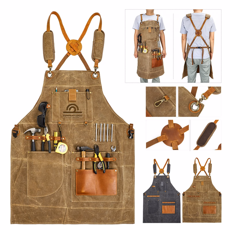Waxed Canvas & Leather Tool Apron With 12 Pockets