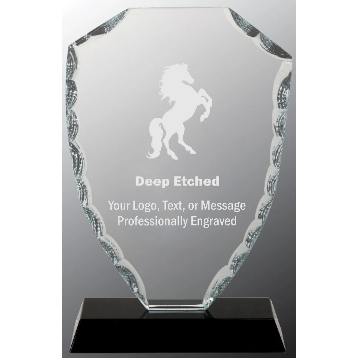 6 1/2" Shield Facet Glass Award on Black Base 1