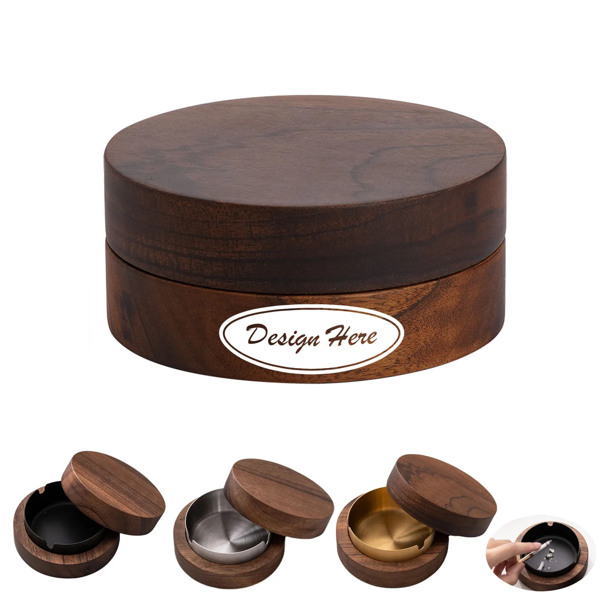 Ashtray with Lid, Crafted from Nordic Walnut for Anti-Splash 1
