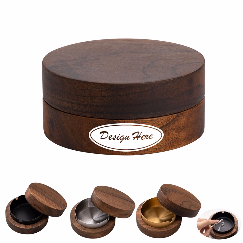 Ashtray with Lid, Crafted from Nordic Walnut for Anti-Splash