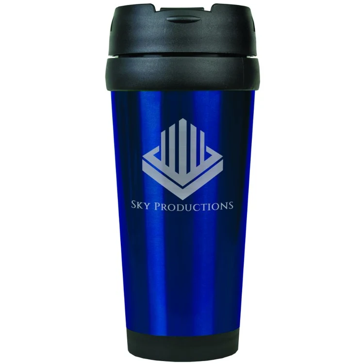 16 oz. Blue Laser Engraved Stainless Steel Travel Mug 1