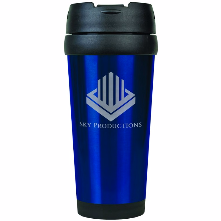 16 oz. Blue Laser Engraved Stainless Steel Travel Mug