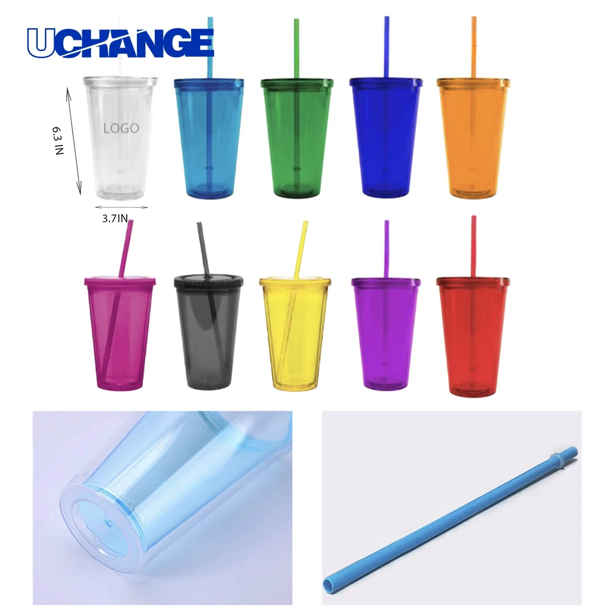Stylish Transparent Plastic Straw Cup Container (16oz) 1