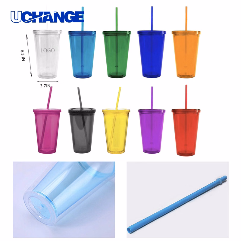Stylish Transparent Plastic Straw Cup Container (16oz)