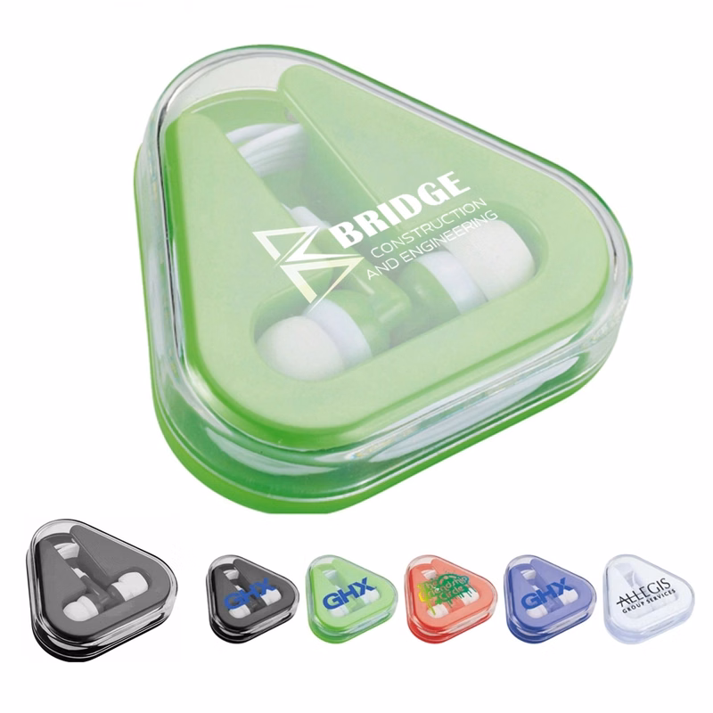 Promotional Earbuds Triangle Case printed Portable Earbuds
