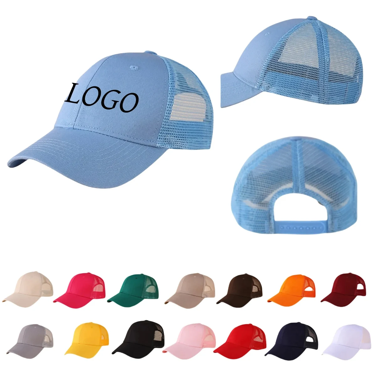 Cotton 6 panel structure semi-net truck cap 1