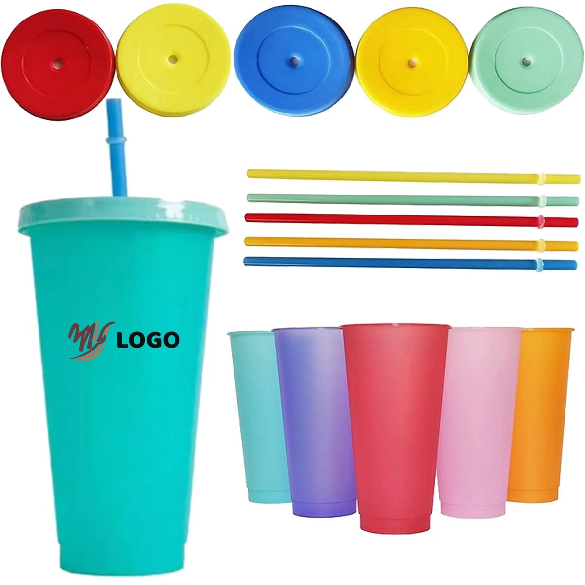 24 Oz Plastic Color Changing Cup With Lid & Straw 1