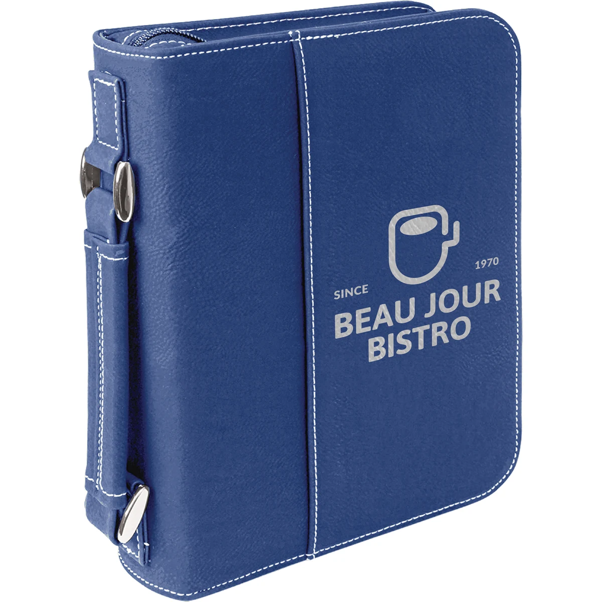 7" x 10" Blue & Silver Leatherette Book/Bible Cover with Handle & Zipper 1