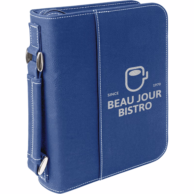 7" x 10" Blue & Silver Leatherette Book/Bible Cover with Handle & Zipper