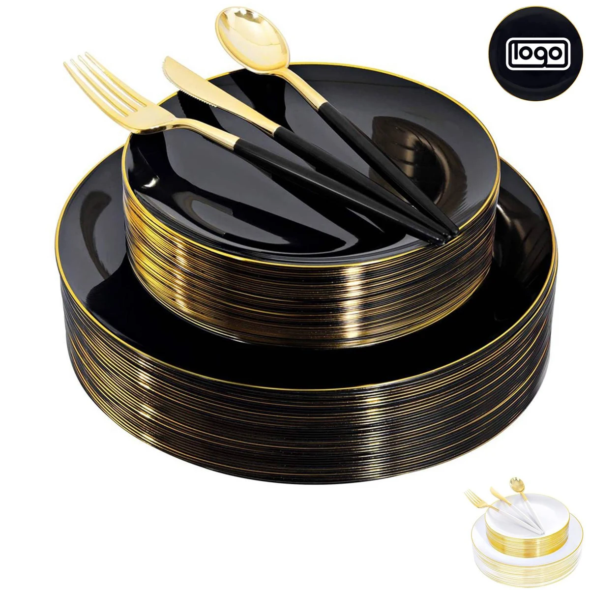 Gold Foiled Plastic Dinner Plates Set 1