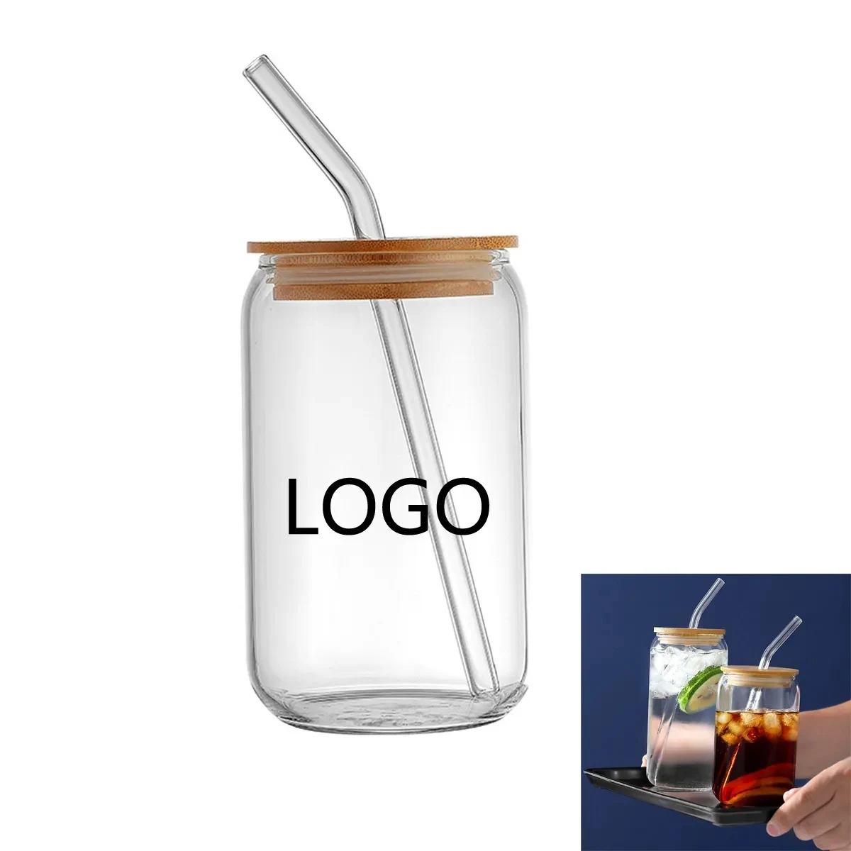 Glass Tumbler With Bamboo Lid And Straw 1