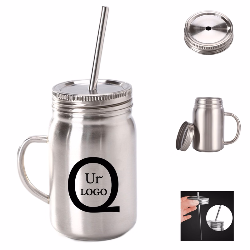 Stainless Steel Cup W/ Lid & Straw