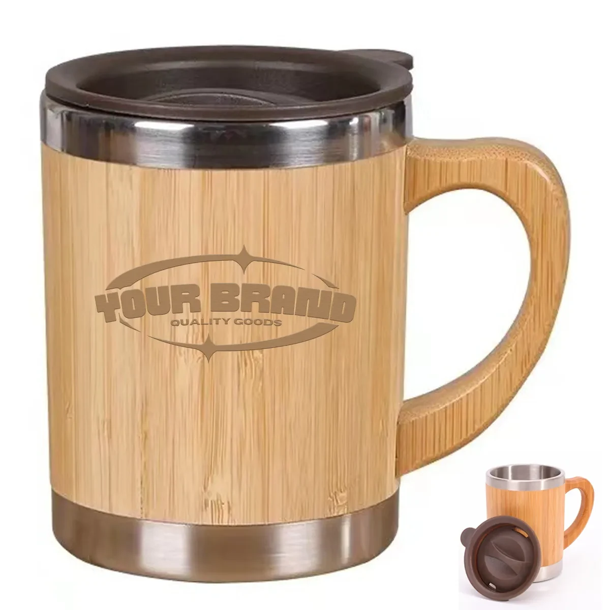 12OZ. Stainless Steel Bamboo Travel Mug with Handle and Lid 1