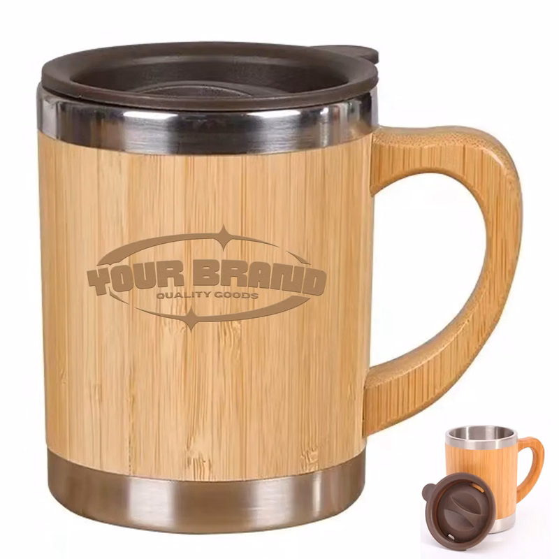 12OZ. Stainless Steel Bamboo Travel Mug with Handle and  Lid