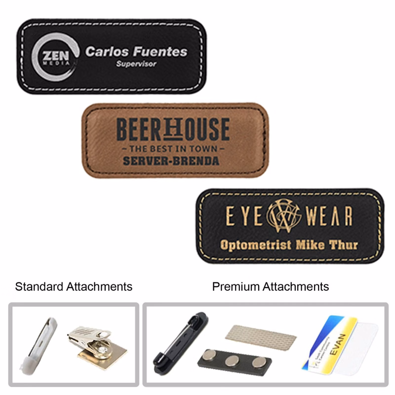 3"W x 1"H Leather Name Badges