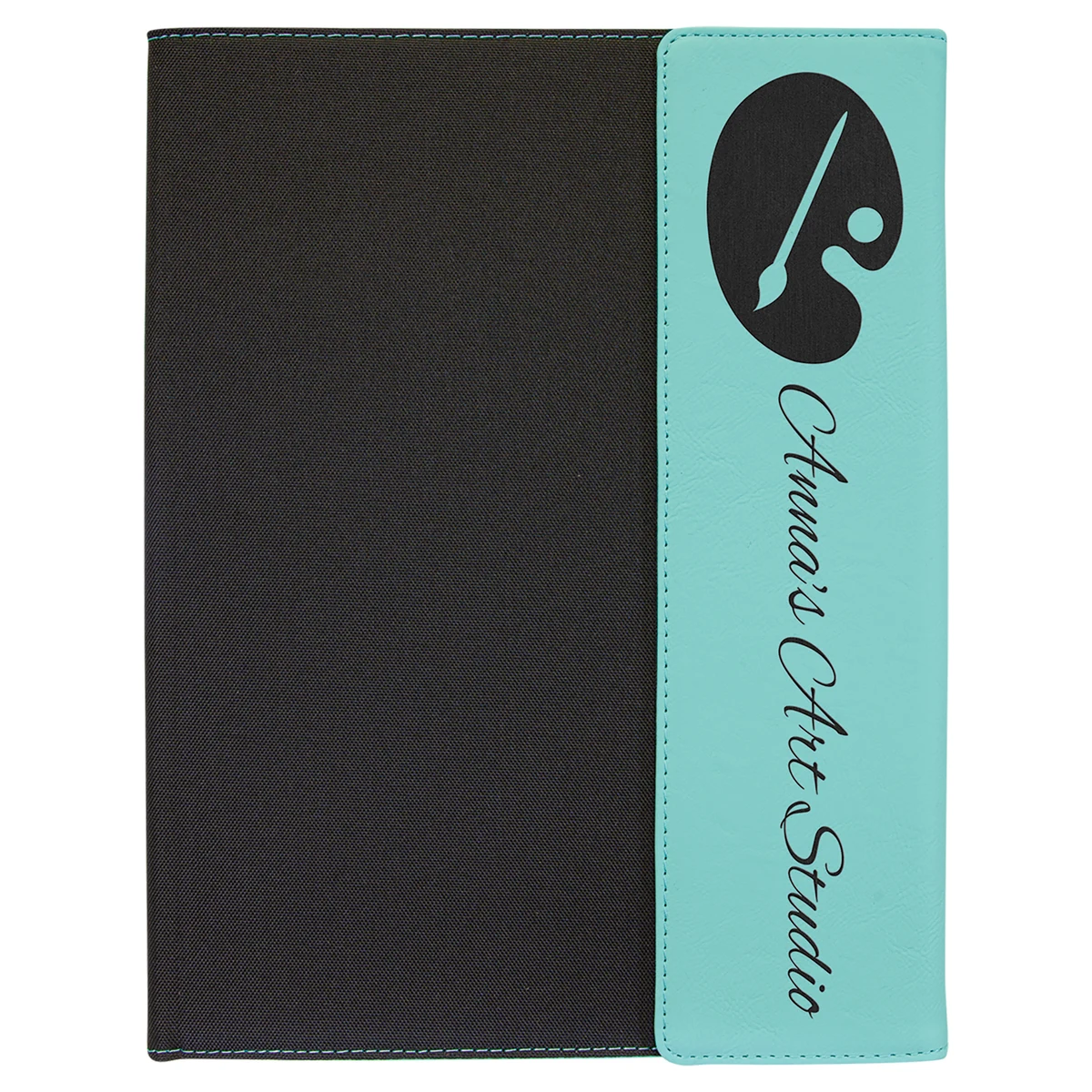 9 1/2"x12" Teal Leatherette / Black Canvas Portfolio with Notepad 1