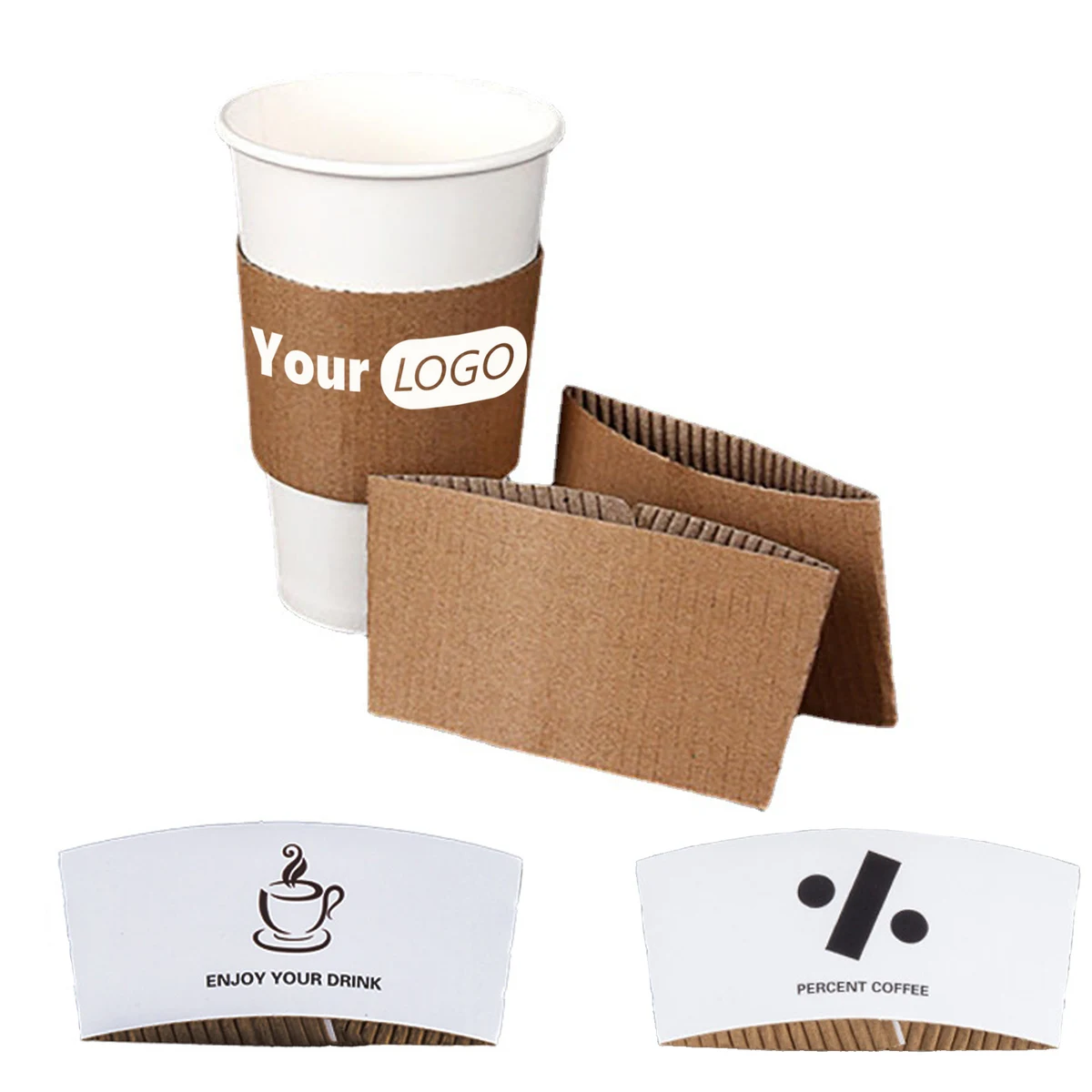 8oz to 16oz Craft Paper Coffe Cup Sleeves, custom koozie with logo imprint 1