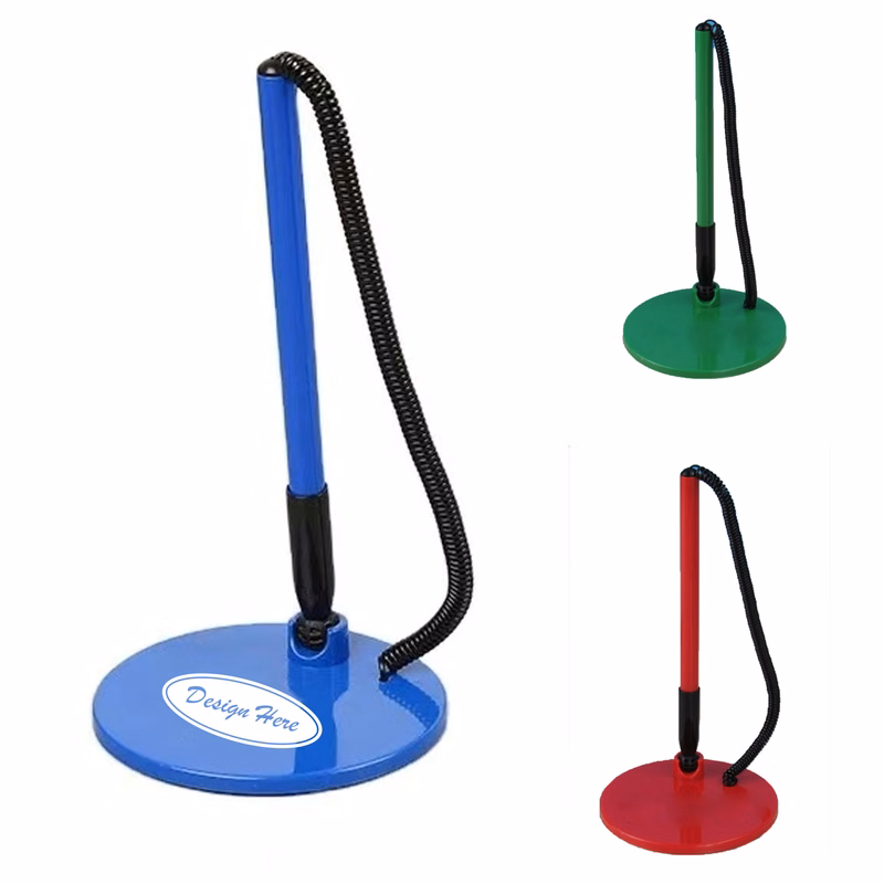 Round Fixed Desk Pen with Spring for Service Windows and Banks