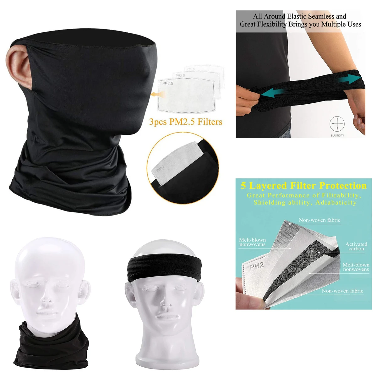 Face Mask Bandanas For Men Women With PM2.5 Filter 1