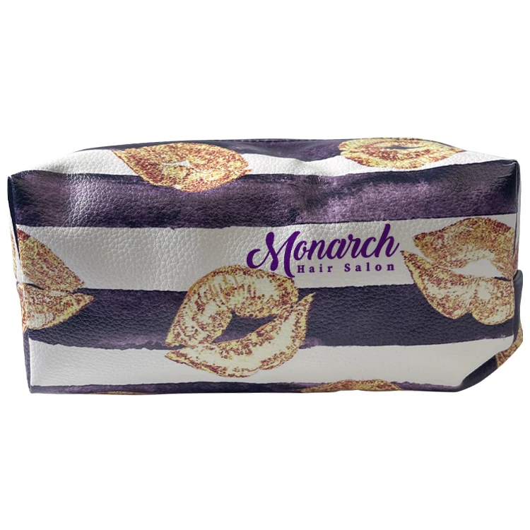 Medium Vegan Leather Expanded Full Color Amenity Pouch, custom drawstring bag with logo imprint 1
