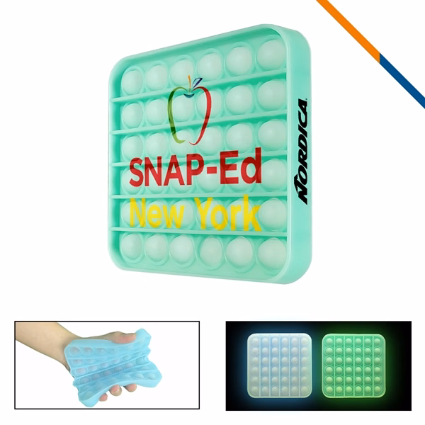 Custom Eco-Friendly Square Glow-in-Dark Push Pop Bubble — Fidget Stress Toy