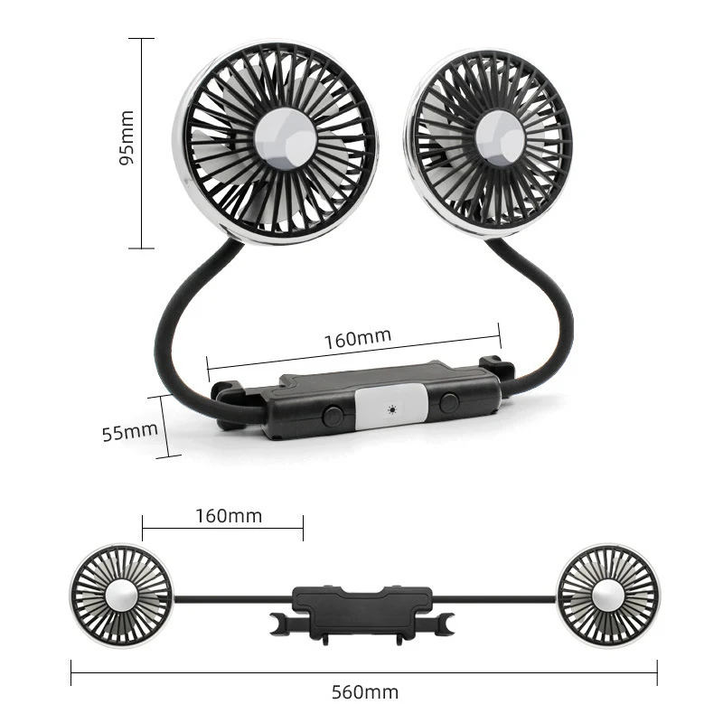 Dual Head USB Car Seat Fan 1
