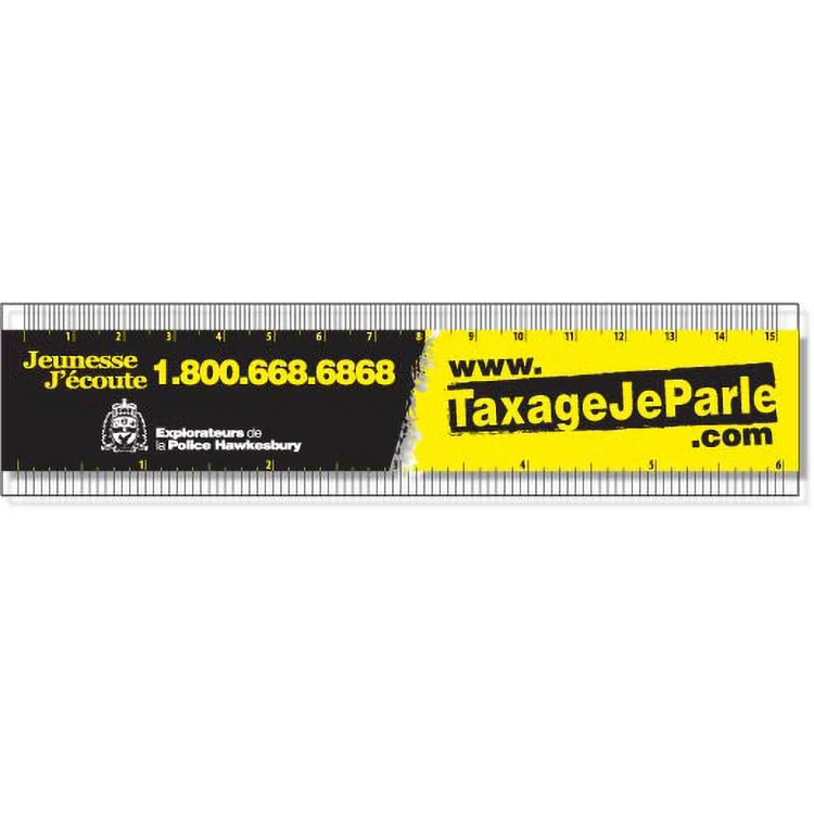 .020 Clear Plastic Rulers 1.5"x6.25" Rectangle / Square Corner, Spot Colour 1