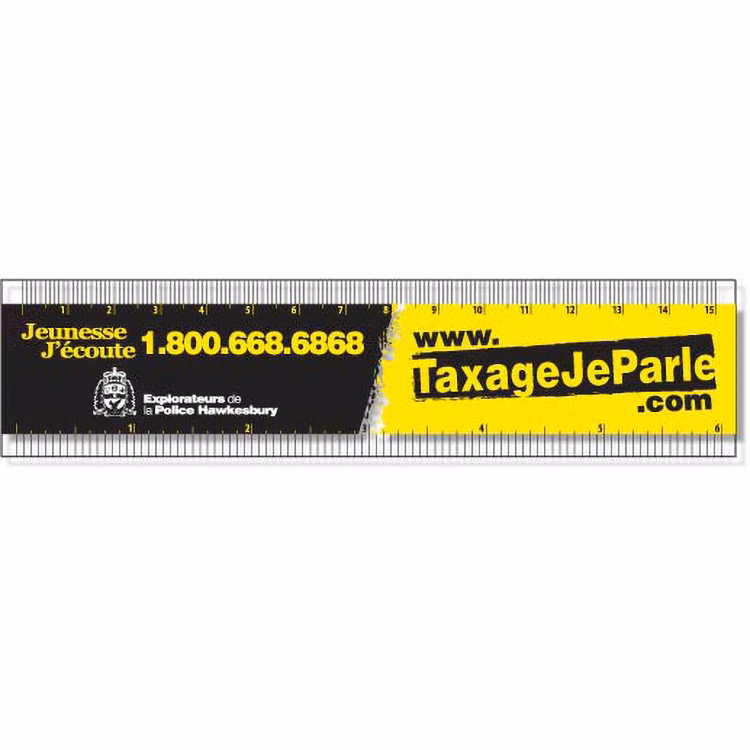 .020 Clear Plastic Rulers 1.5"x6.25" Rectangle / Square Corner, Spot Colour