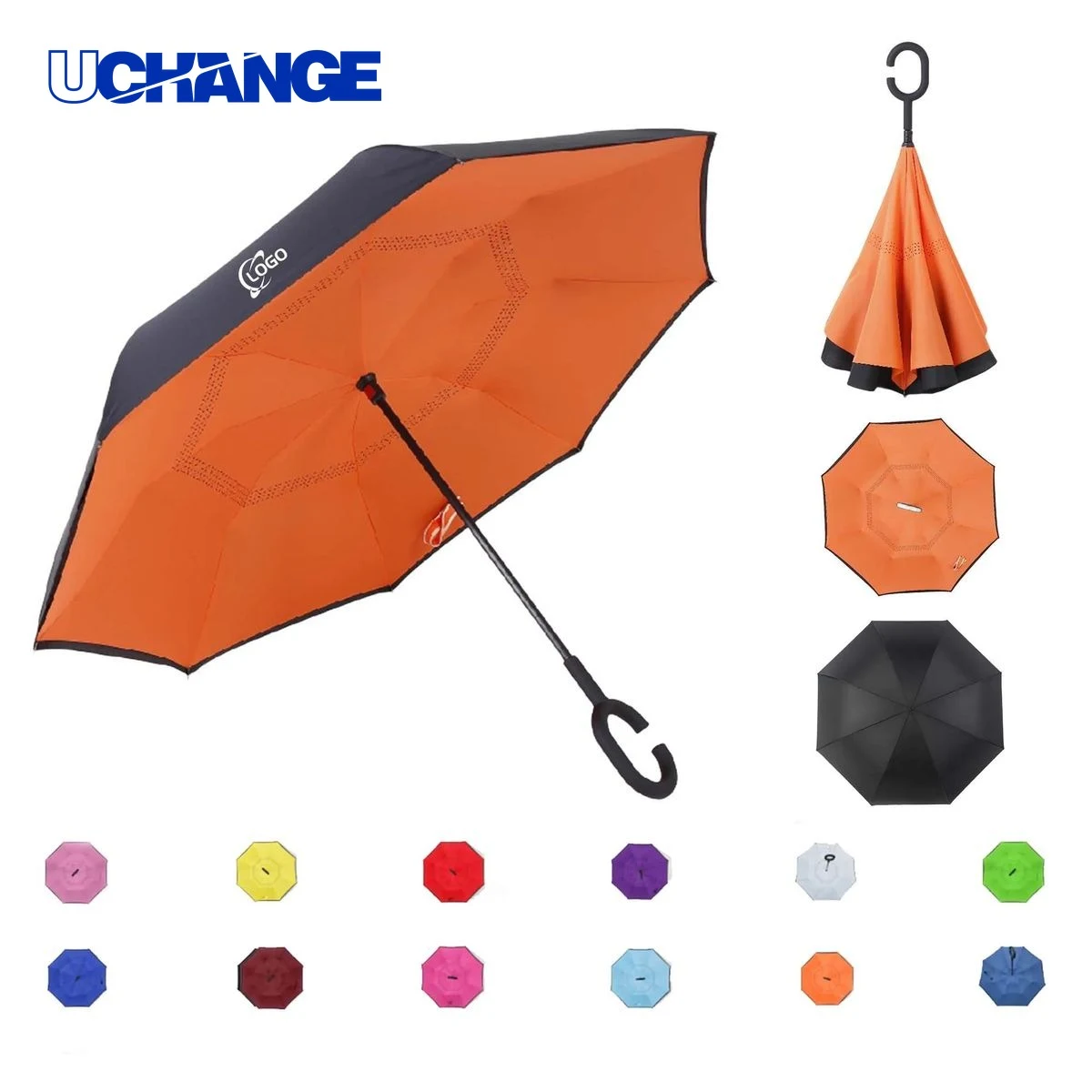 42 Inch C Handle Inverted Reverse Umbrella for Rain 1
