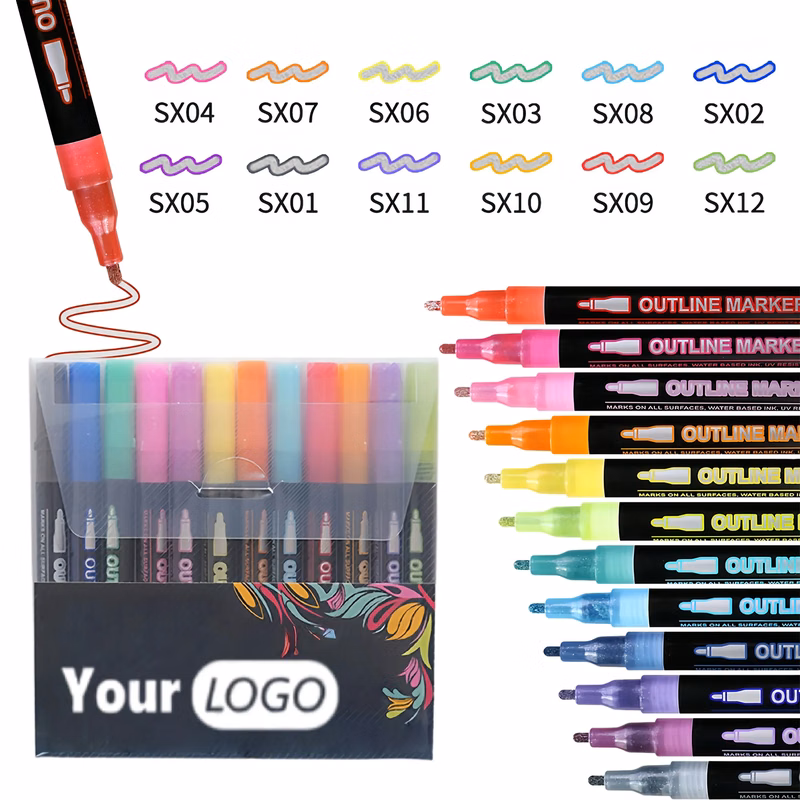 Vibrant Double Line Outline Marker Set For Drawing DIY