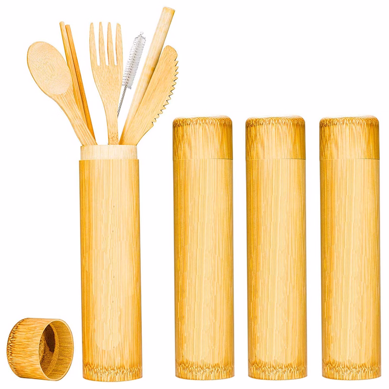 6 in 1 Bamboo Cutlery Set With Bamboo Tube