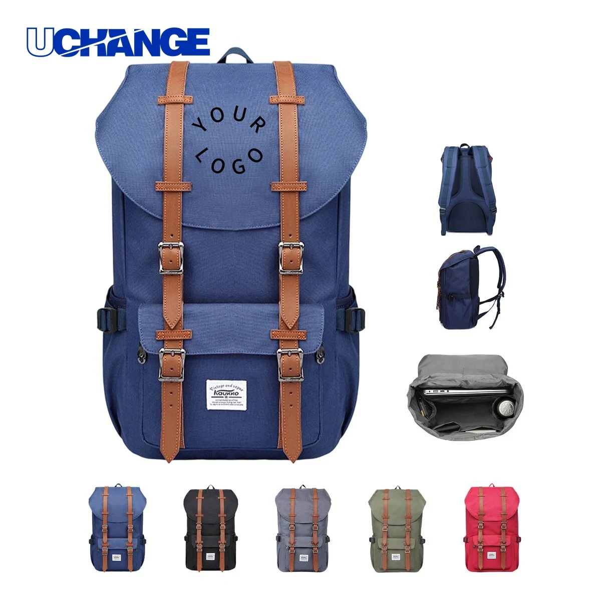 Eco Fabric Laptop Backpack Bag with Drawcord Closure and Dual Bottle Pockets 1