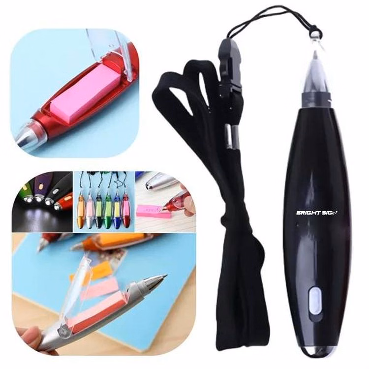 LED Ballpoint Pen with Sticky Note Pad and Lanyard
