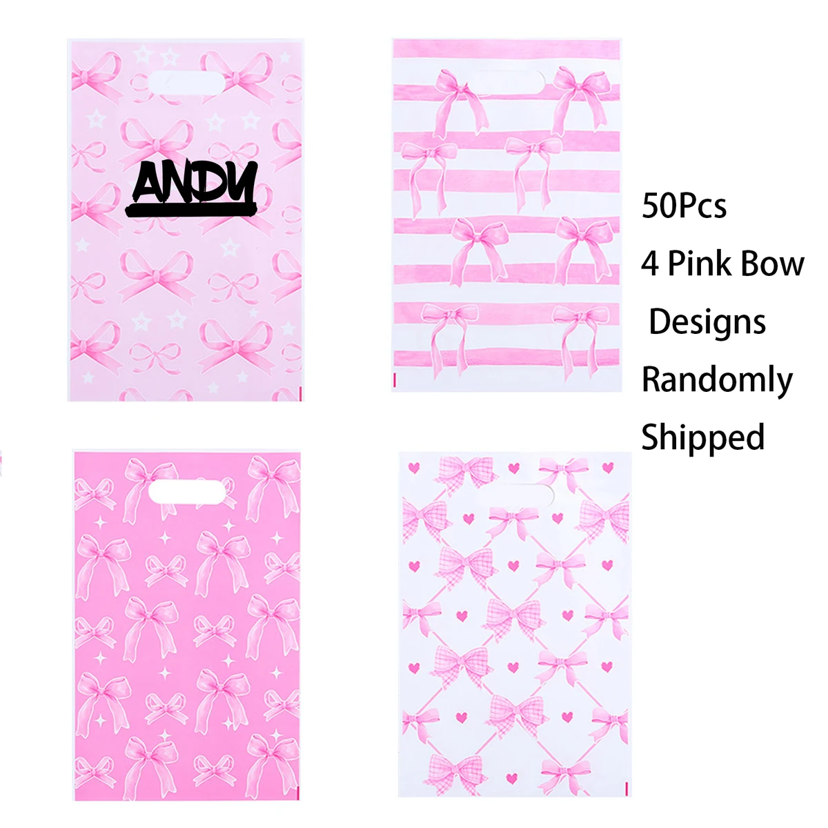 Custom 50 Pack Bow Printed Plastic Gift Bag 1