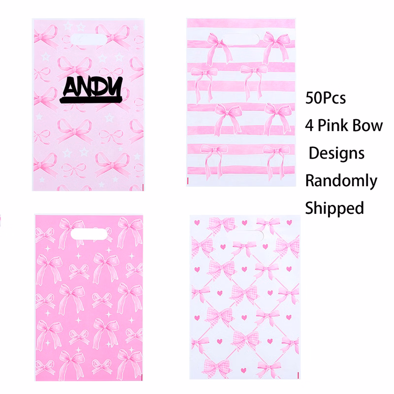 Custom 50 Pack Bow Printed Plastic Gift Bag