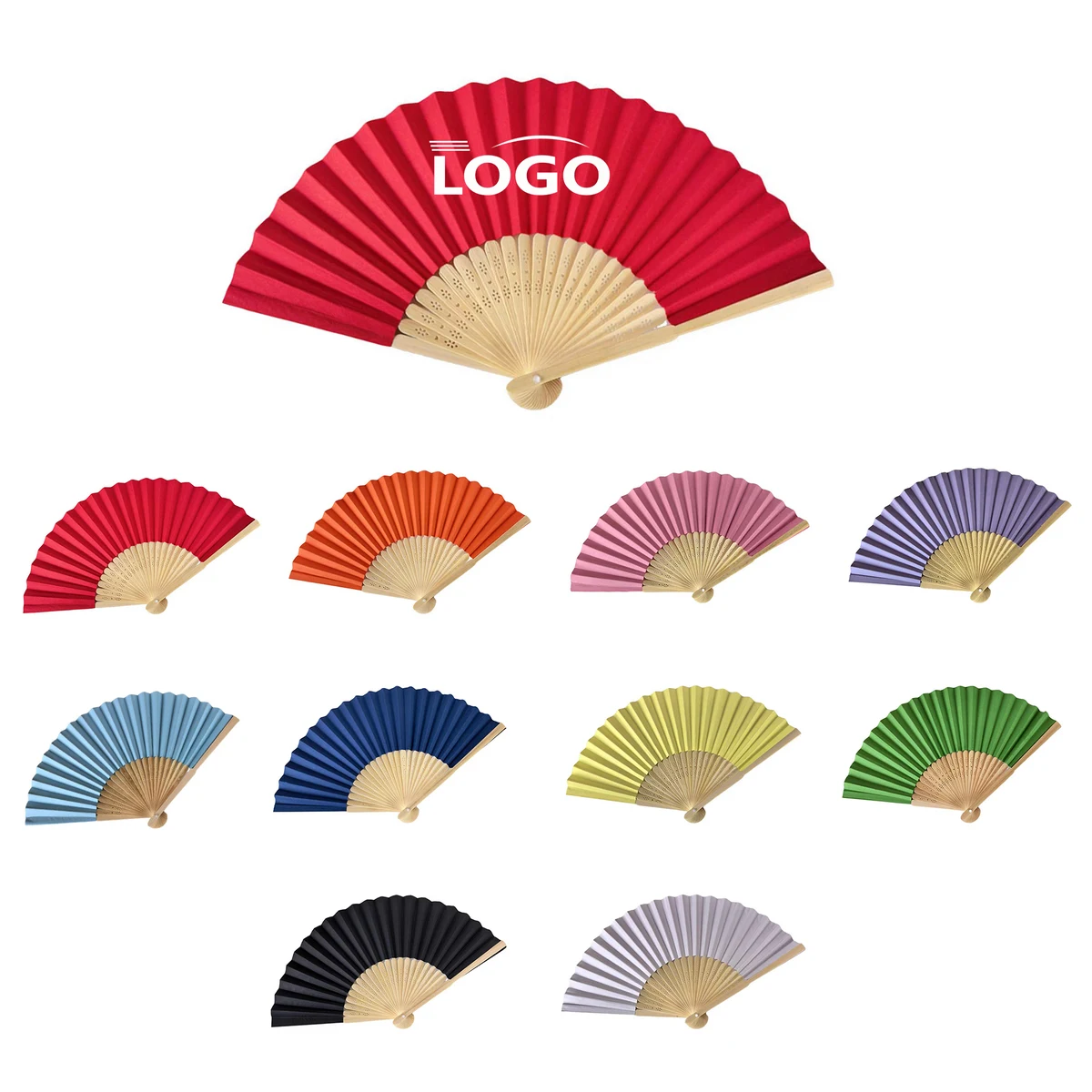 MOQ50 Custom Full Color Logo Paper Bamboo Folding Fan 1