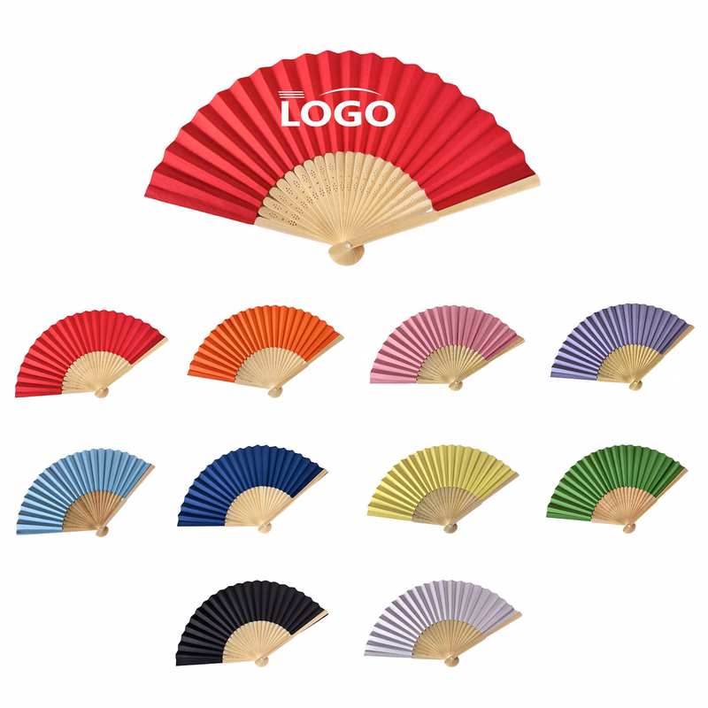MOQ50 Custom Full Color Logo Paper Bamboo Folding Fan