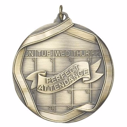 Perfect Attendance Die Cast Medal, 2 1/4"