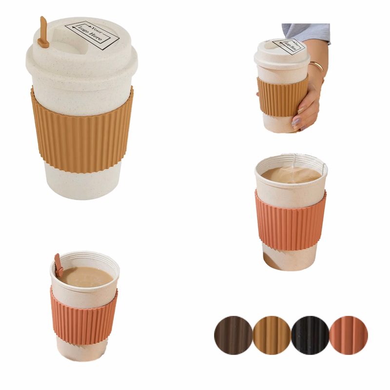 16oz Wheat Straw Coffee Cup With Plastic Sleeve
