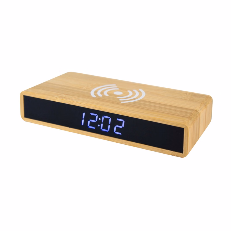 5 W Bamboo Wooden Wireless Charger With Digital Clock