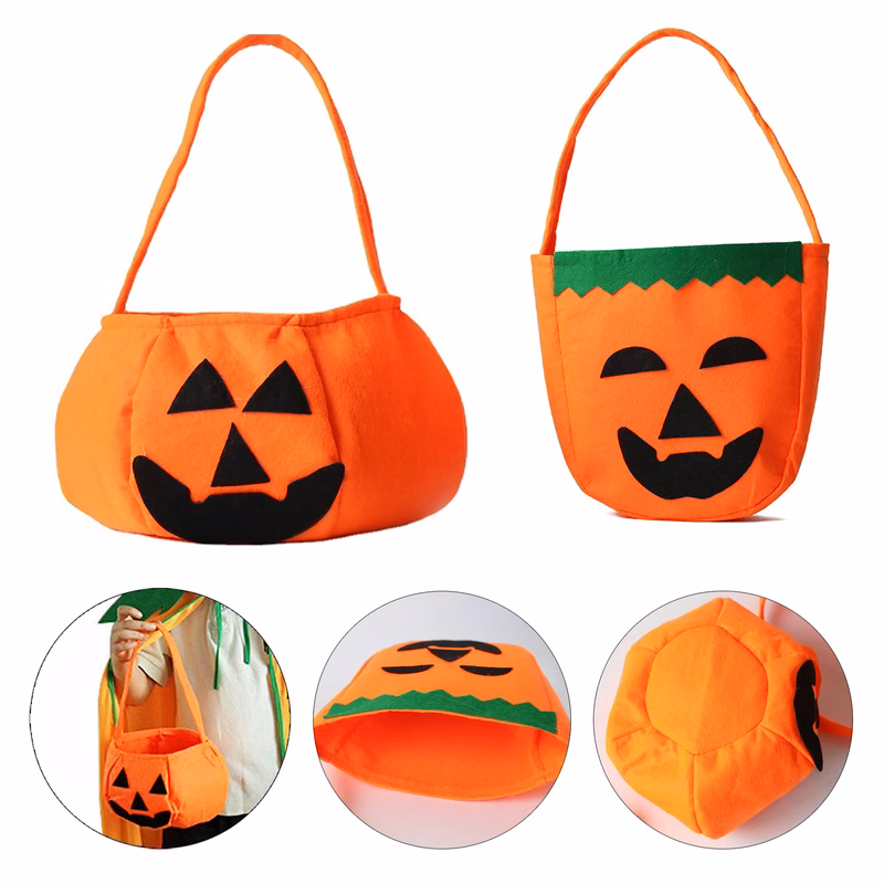 Halloween Pumpkin Candy Bags for Kids Non-Woven Buckets
