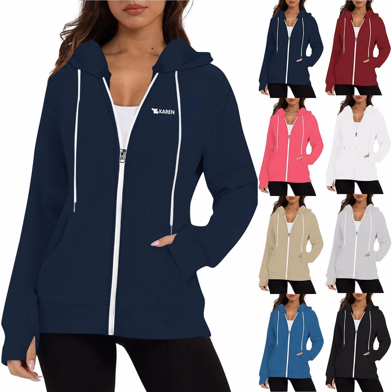 Women's Thumbhole Zip Hoodie w/Drawstring
