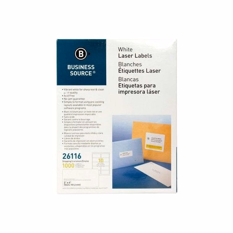 Business Source Bright White Shipping Labels - 2" x 4"