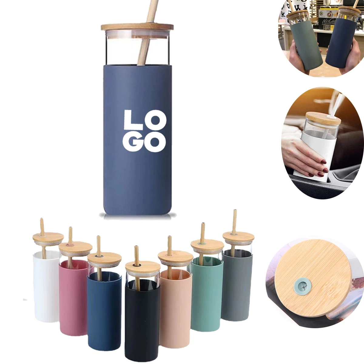 16oz Glass Tumbler With Bamboo Lid & Straw 1