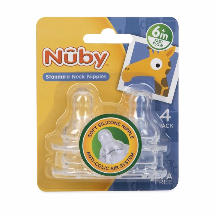 Nuby Standard Neck Fast Flow Nipples - 4 Pack