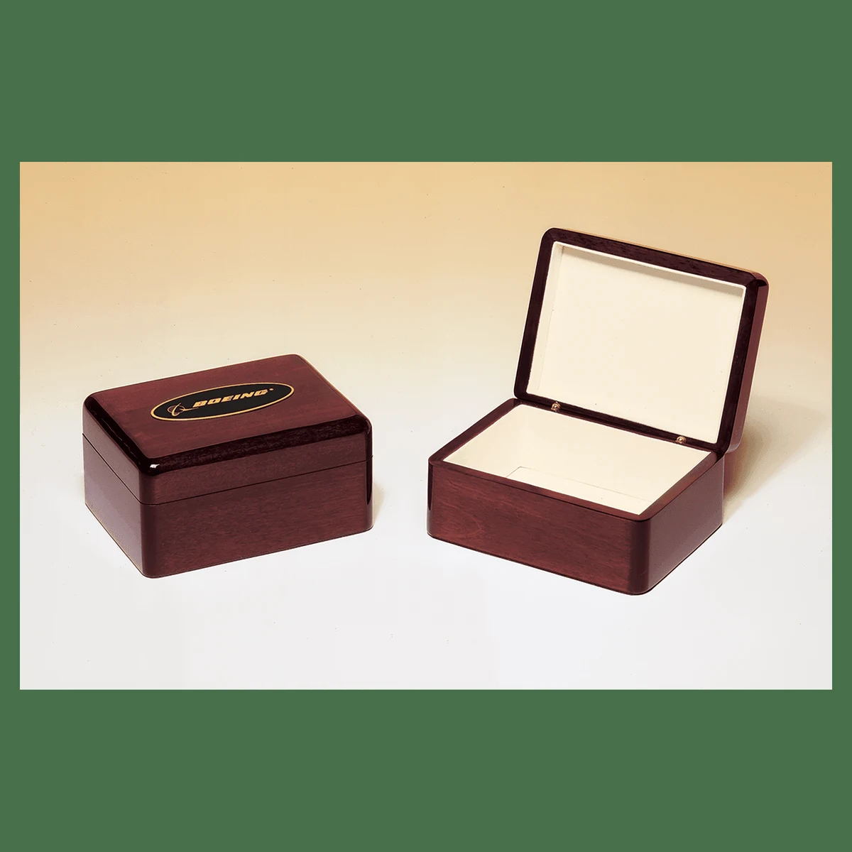 5 5/8" x 4 3/8" Rosewood/Beige/Black Piano Finish Jewelry Box with Felt Lining and Brass Plate 1
